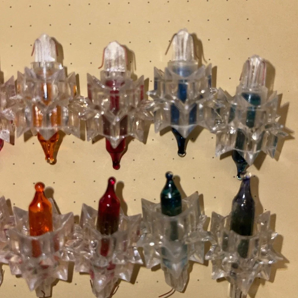 x10 Vintage Atomic Starburst Star Christmas Light Reflector Clear Covers w Bulbs